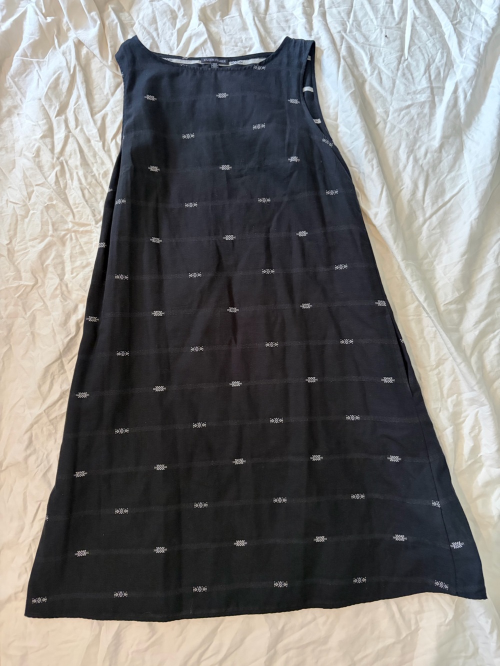 Eileen Fisher Black Patterned Linen and Cotton Dress